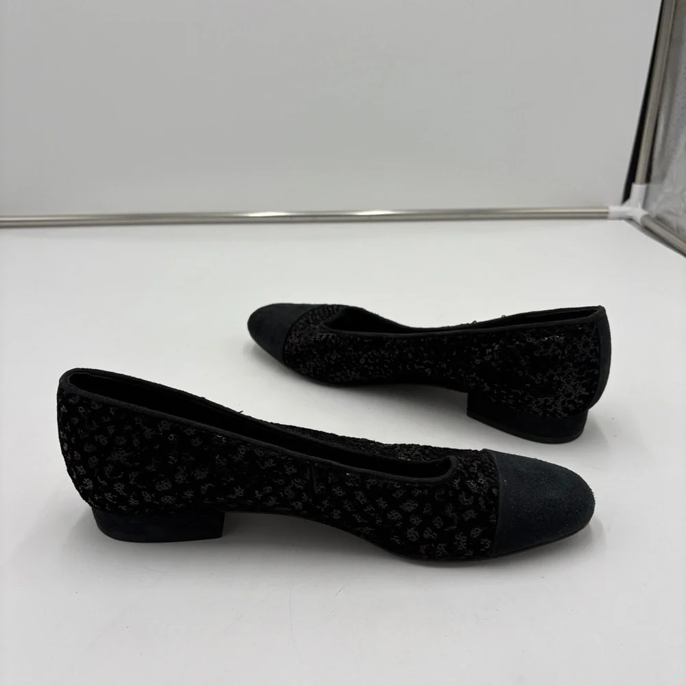 Vaneli Cap Toe Black Suede Sequin Velvet Flats Loafers Fc-313 Women’s Size 8N